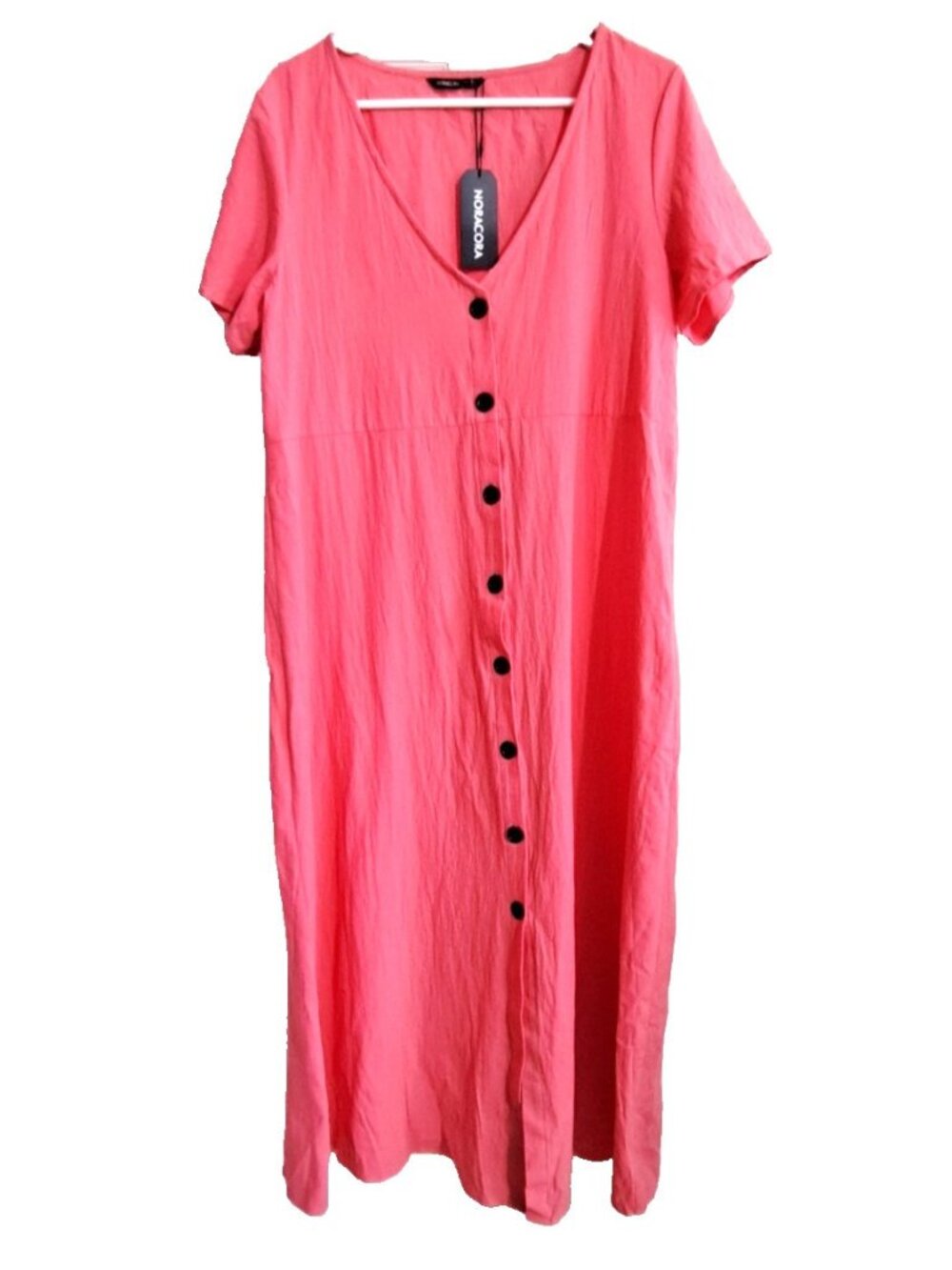 Noracora Women's XL Peach Short Sleeve Button Front Maxi Dress Cottagecore New